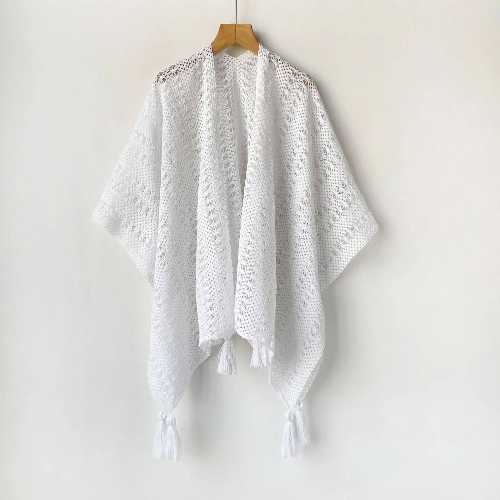 Retro ethnic-style knitted tassel cardigan with a hollowed-out shawl 100*125cm