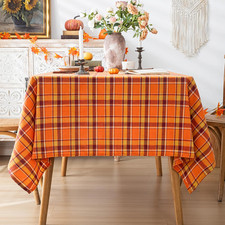 Plaid Fall Tablecloth Thanksgiving Rectangle 60X104 Orange Yellow Table Cloths