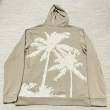 Onia Palm Tree Graphic Hoodie Sweatshirt Men's Large Beige Cotton