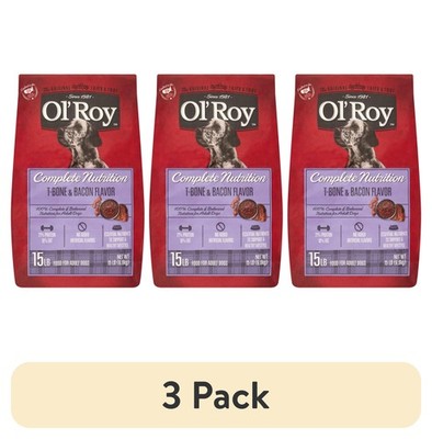(3 Pack) Ol' Roy Complete Nutrition T-Bone & Bacon Flavor Dry Dog Food, 15 Lbs