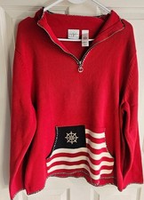 Suéter Tejido Villager Sport Liz Claiborne Náutico Bandera Americana 1/4 Cremallera Talla 2