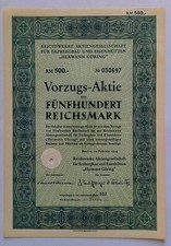 Historische Aktie - 3 Reich - Hermann G&ouml;ring - Reichswerke  500 Reichsmark 1939