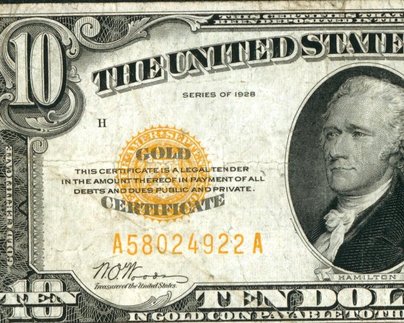 $10 1928 GOLD CERTIFICATE ** DAILY CURRENCY AUCTIONS