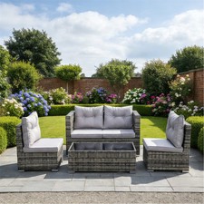 Image of 4PC Rattan Garden Furniture Set Sofa Chairs Glass Table Patio Outdoor Seating