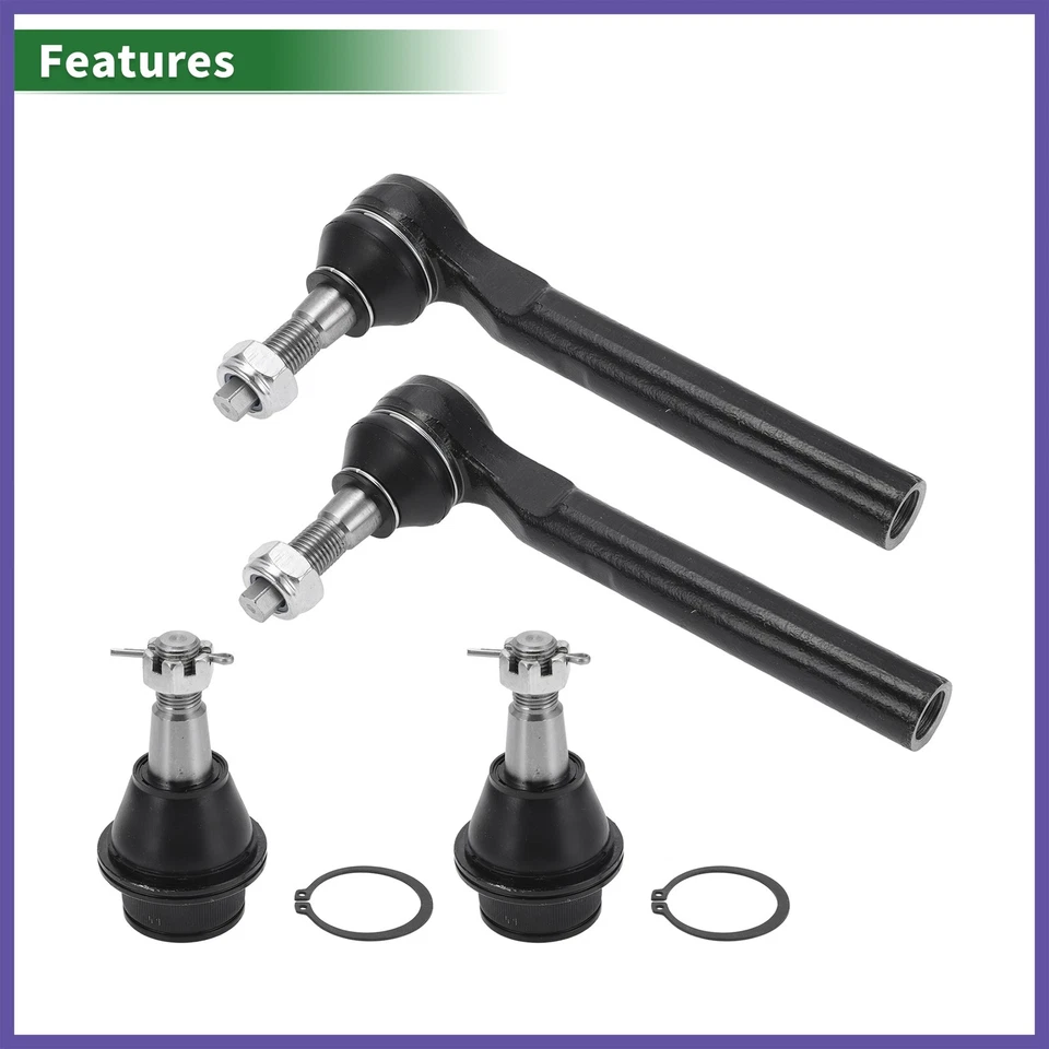 4Pcs Front Suspension Kit Outer Tie Rod Ends Lower Ball Joint for Hummer H3 - Image 4 of 4