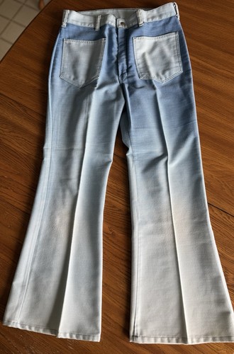 Vintage 70s Big Yank Bell Bottom Denim Ombre Jeans Patch Pockets Metal Talon Zip