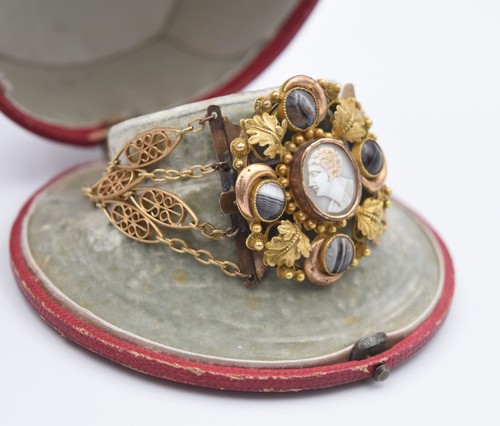 Altes Armband Kamee Achat und Pompon 19. Jahrhundert Napoleon III - Bild 3 von 24