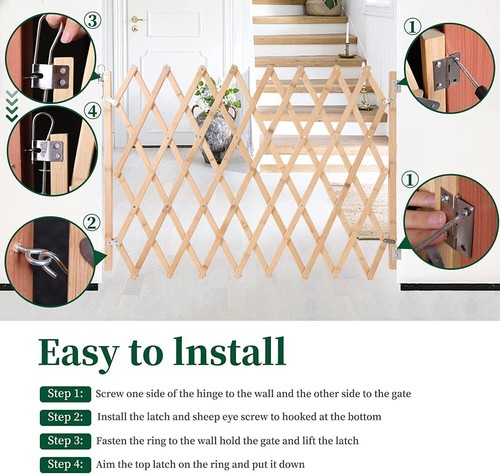 Expandable Accordion Dog Gate Wooden Pet Folding Fence Isolation Protection Gate - Bild 12 von 14