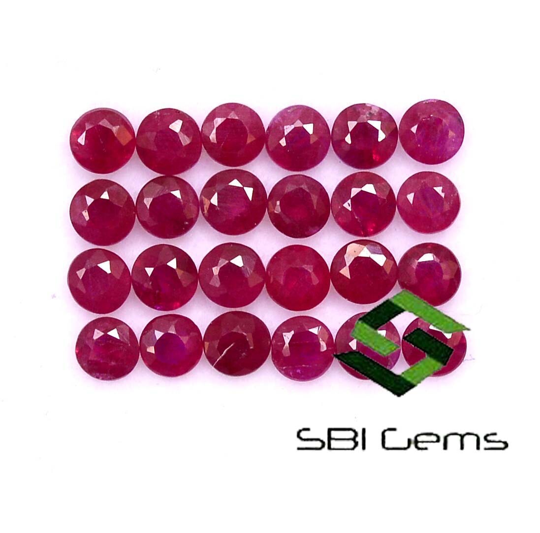 3.66 Carats Naturel Rubis Rond Coupe 3 MM Lot 24 Pièces Burma Calibré Desseré