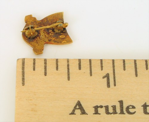 ANTIQUE RARE TRINITY UNIVERSITY 10K YELLOW GOLD TEXAS T SHIELD ENAMEL PIN BROOCH - Picture 2 of 2