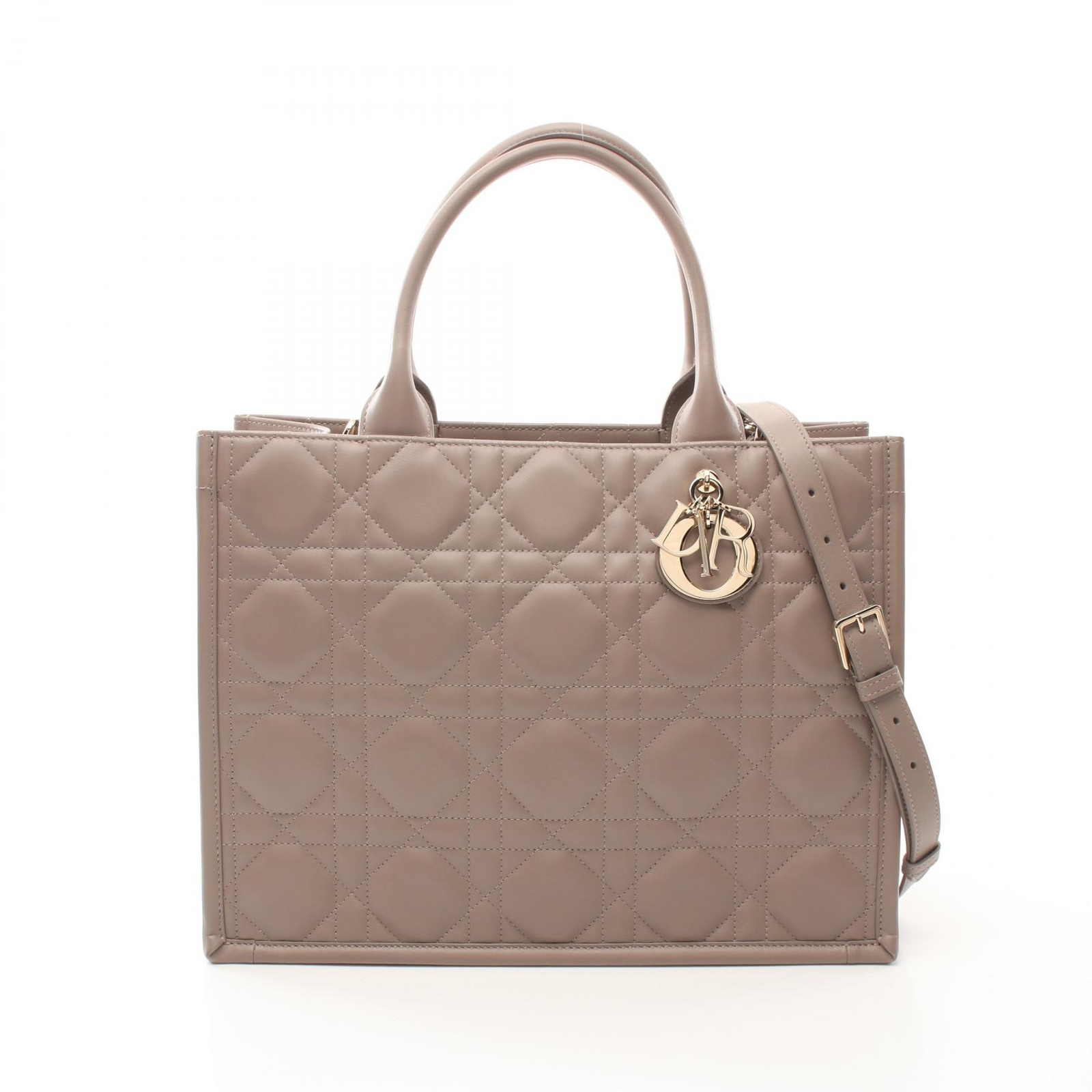 Dior Book Tote Medium Macro Cannage Bag in Beige Leather M1324OWHPM30GU Preowned 2-Way Carry