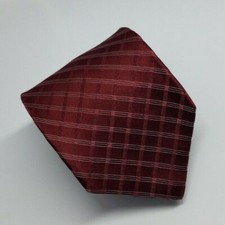 DKNY Silk Tie Burgundy Red Silver Plaid Geometric Men Necktie 57 x 3.5