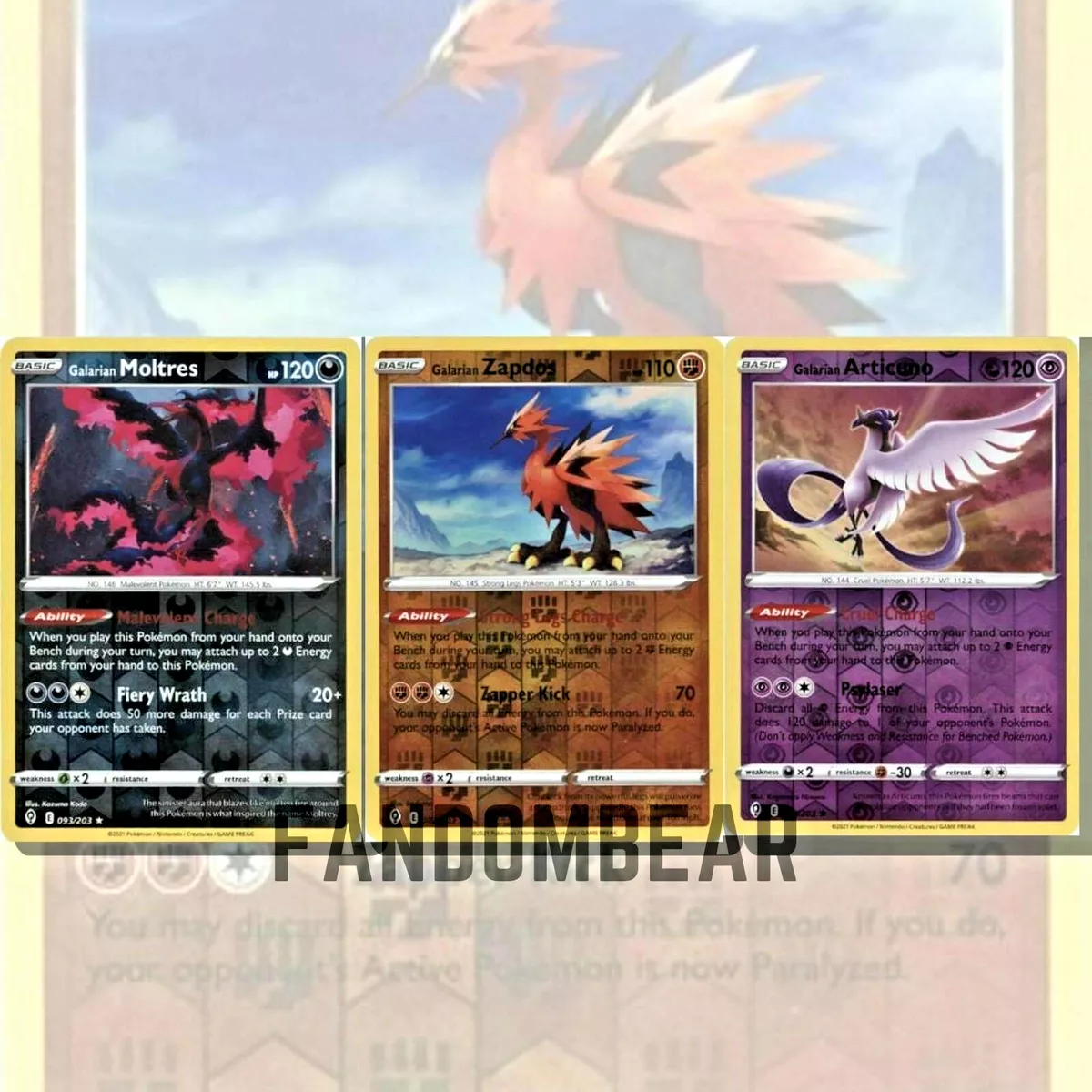 Galarian Moltres, Zapdos, Articuno - Holo Rare Pokemon Cards