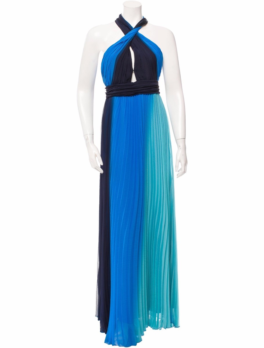 GORGEOUS NWT $1,995 ALICE + OLIVIA PLEATED HALTER MAXI DRESS IN SHADES OF  BLUE | eBay
