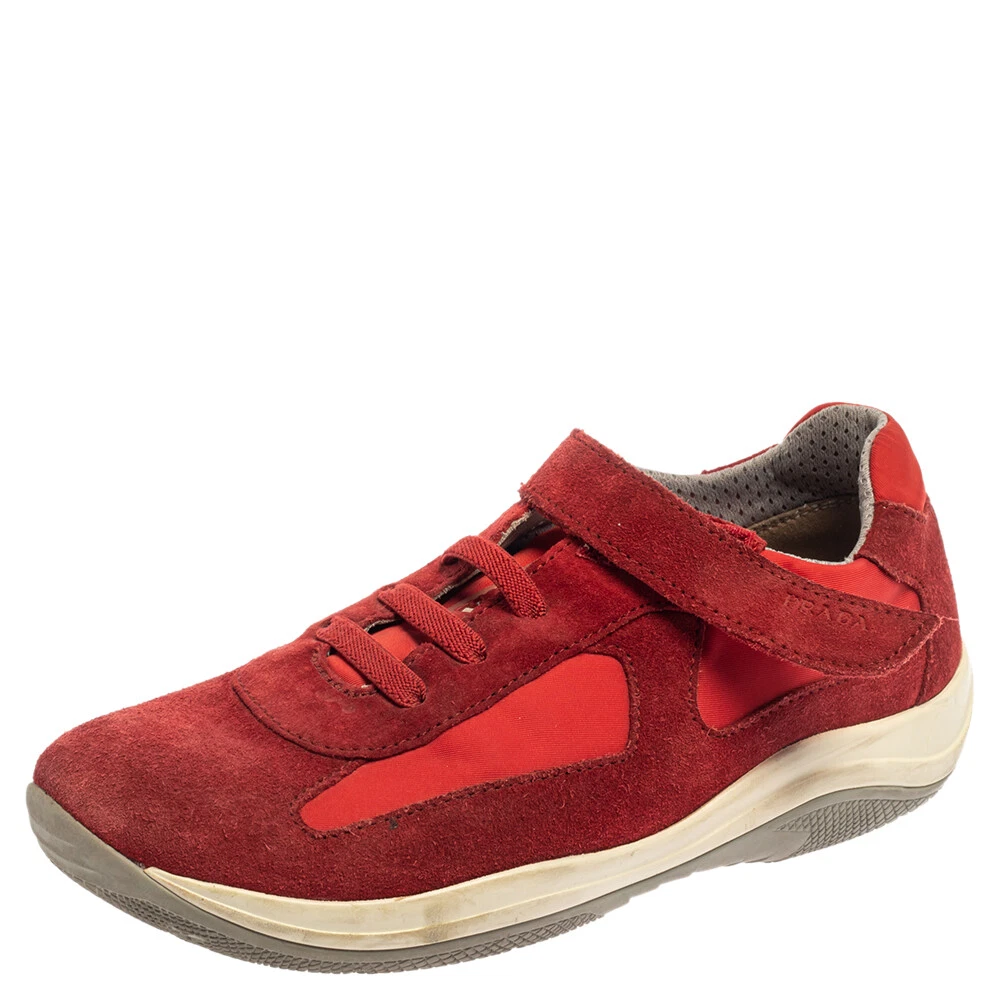 Prada Sport Red Suede and Nylon Low Top Sneaker Size 34 | eBay