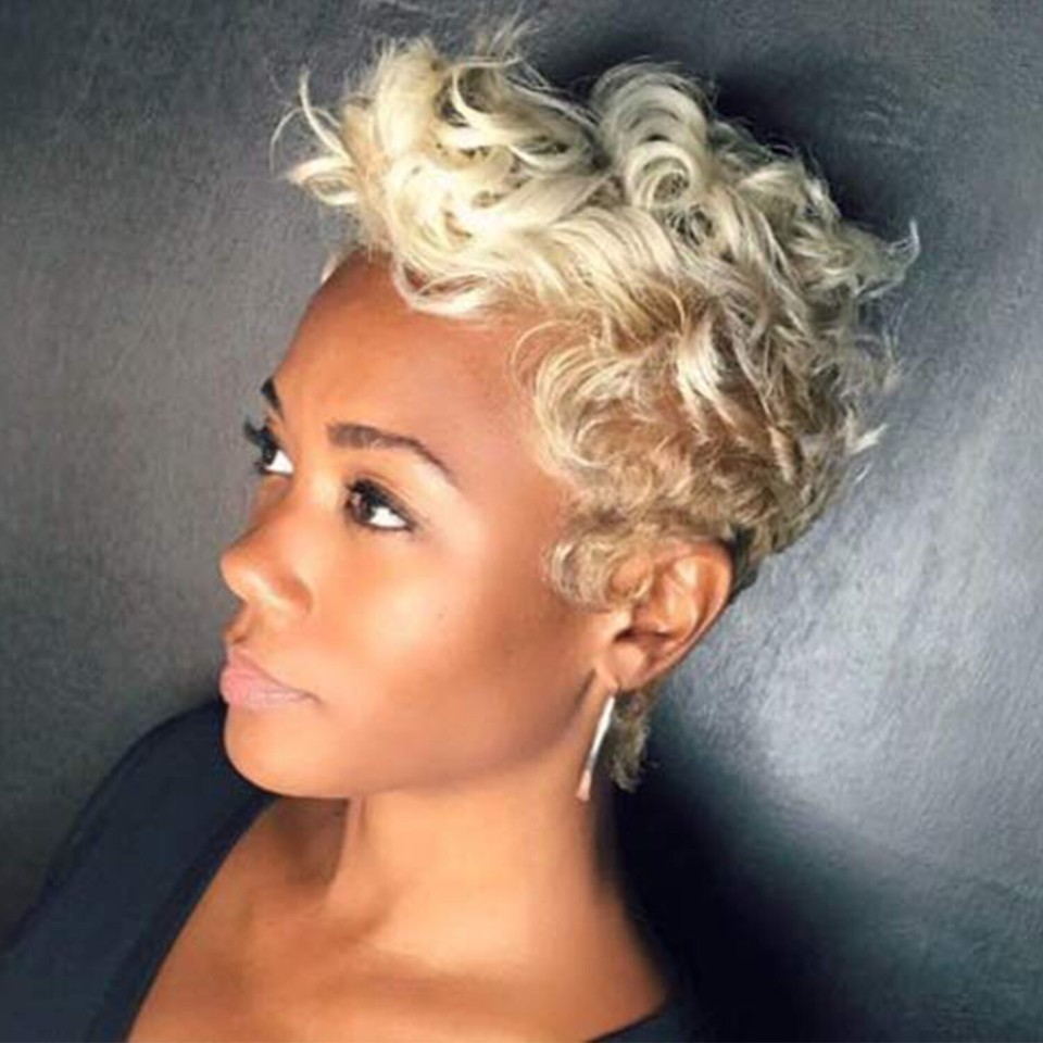 Fashion Lady Women Short Curly Wigs Brown Blonde Boy Cut Pixie Wig