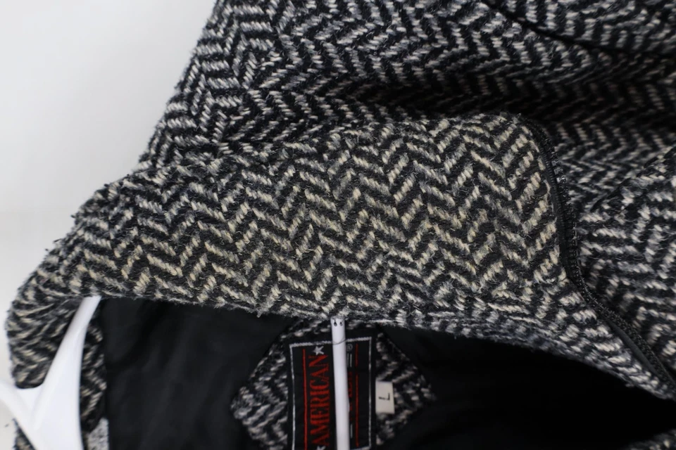 Vintage 90s Streetwear Mens Large Wool Blend Herringbone Tweed Bomber Jacket - Image 4 of 4