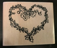 Country Wreath Heart Rubber Stamp Valentines Day Hooks Lines Inkers 1993 3x2.5
