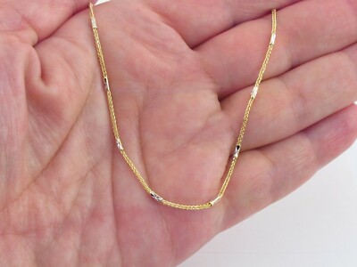 14k Yellow And White Gold Beaded Wheat Chain Necklace 16'' 18'' 20''
