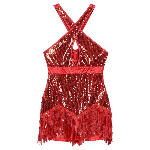 AU Womens Tuxedo Jazz Latin Dance Costume Sequins Tassels Leotard Jumpsuit Dress - Picture 41 of 173