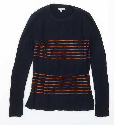 Jigsaw Womens Blue Crew Neck Striped Cotton Blend Jumper Size XS - Orange
