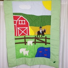 Shellie Bean Originals Barnyard Cowboy Farm Animals Baby Quilt Wall Art Tapestry