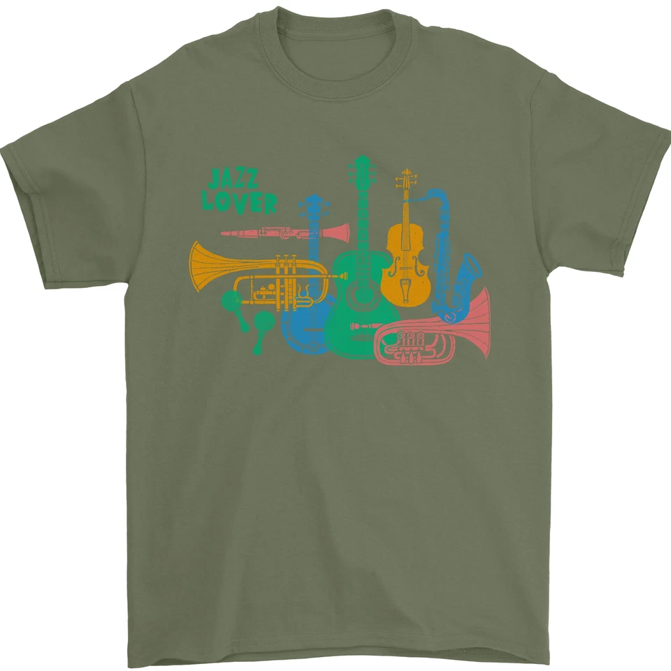 Jazz Amant Manches Trompette Saxophone Clarinet T-Shirt 100% Coton - Photo 2/4