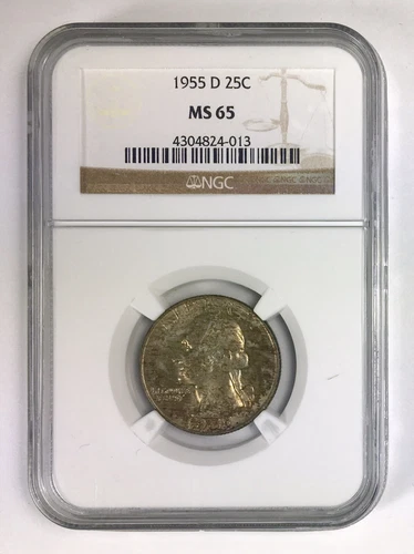 1955-D 25¢ Washington Quarter – NGC MS 65 – 90% Silver Coin – Toned