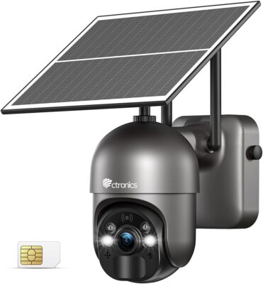 Ctronics 3G/4G LTE Überwachungskamera mit SIM Karte Aussen, 2K PTZ Solar Kamera