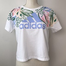 Adidas Girls Loose Fit Boxy T-Shirt Large 14 Tee Logo Pastel Floral Short Sleeve