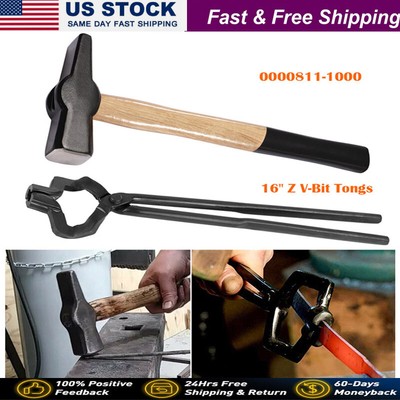16'' Z V-Bit Style Tongs and Blacksmiths  Hammer Set For Knifemaking Bladesmith