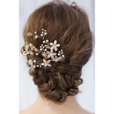 Brauthaarschmuck mit Blumen, Perlen-Haarranke aus 3 Strängen-Haarschmuck Hochzei