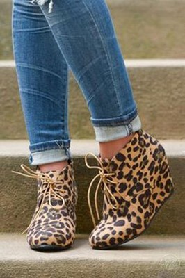 leopard wedge booties