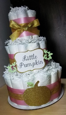 pink and gold diaper cake