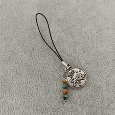 LEO Cell Phone Charm Strap Antique Silver Tone Crystal Beads Bling Generous Gift