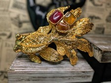 Rare Adri Ocampo gold color fish belt buckle with stone accents Signed