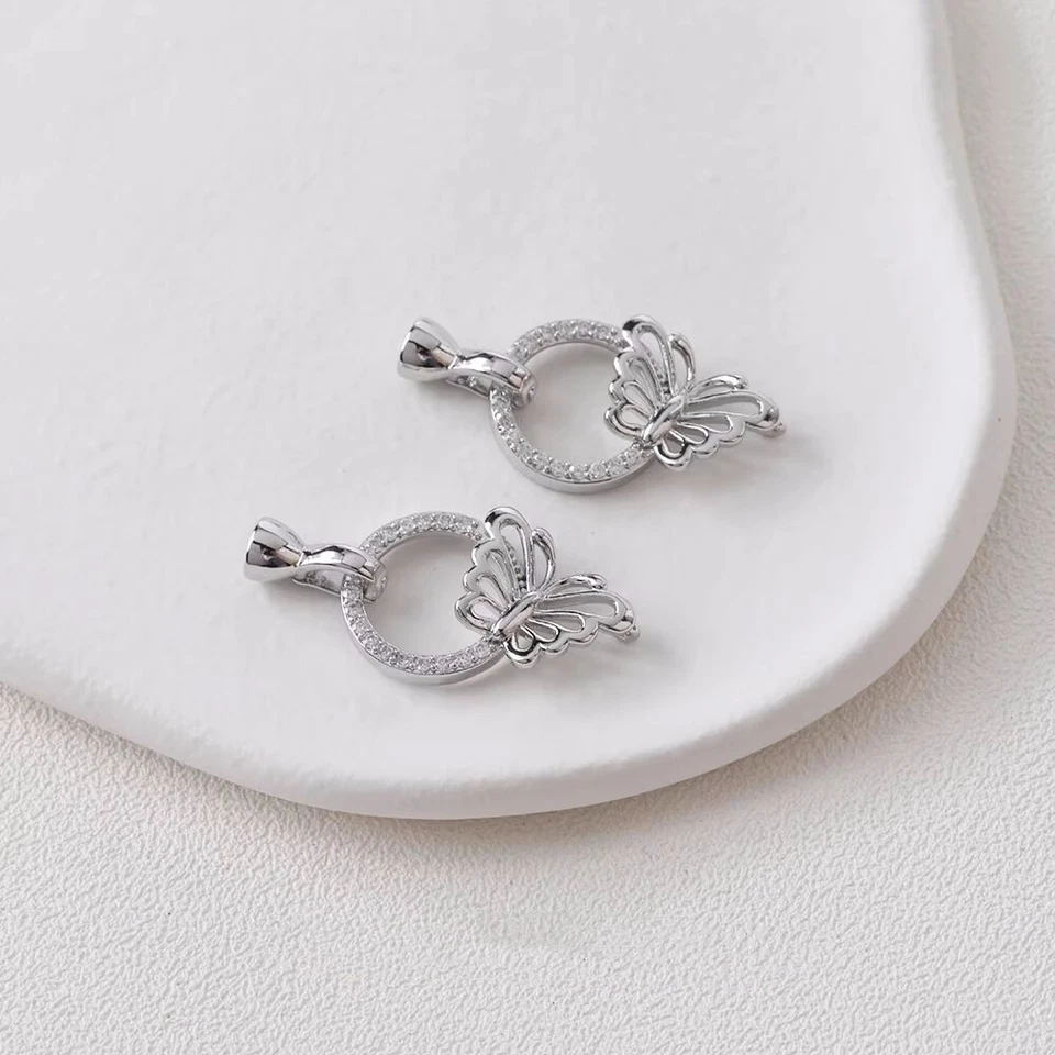 1 Set CZ Pave Butterfly Toggle Clasp,Cubic Zirconia Ring Butterfly Toggle Clasp - Image 3 of 4