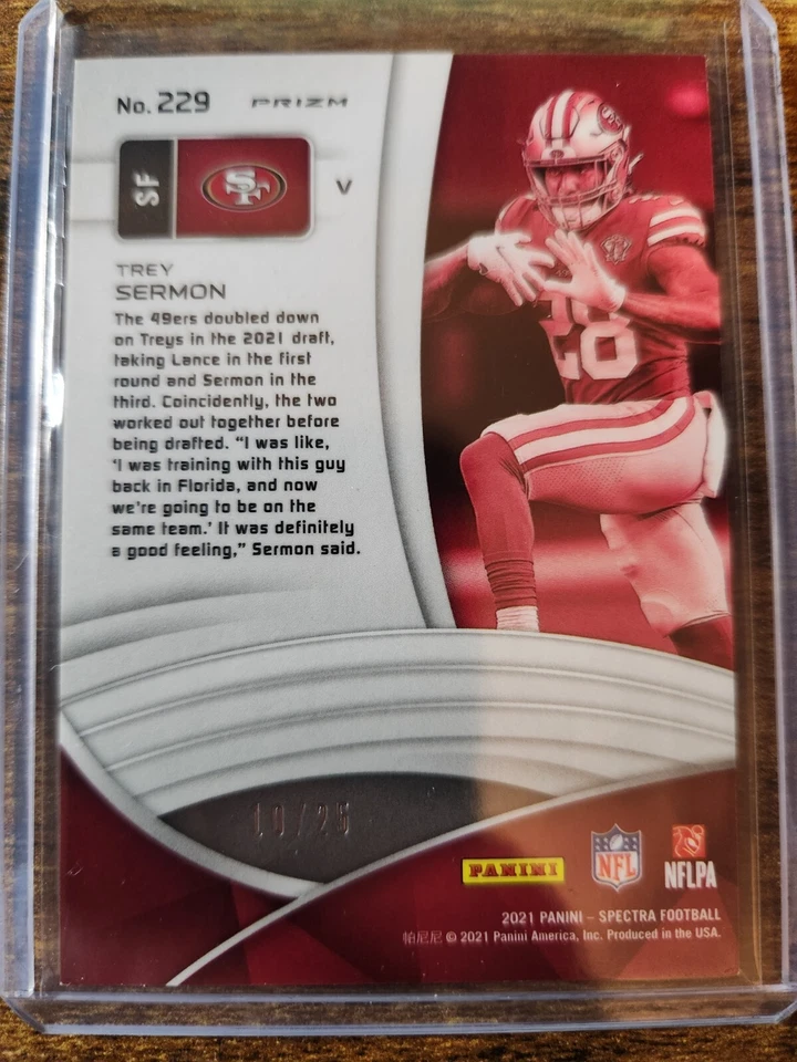 2021 Panini Spectra Trey Sermon Meta Prizm 10/25 Rookie #229 San Francisco 49ers - Image 2 of 2
