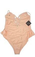 NATORI Vintage Dead Stock Peach Silky Satin Teddy Lingerie   XL- NWT