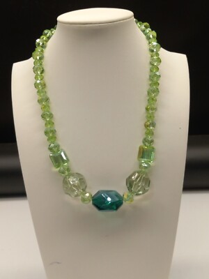  SHADES OF Green Square Round Hexagon Stones Vintage ARTISAN Design Necklace 