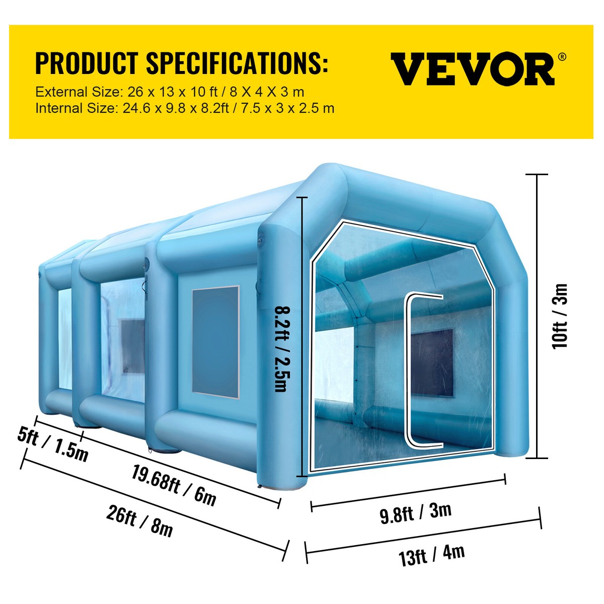 Cabine Peinture Gonflable VEVOR 8x4x3m - Tente Pulvérisation Avec Souffleurs, Tissu Oxford 210D