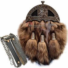 Scottish Kilt Original Fox Fur Full Dress Sporran Antique Enamel Lion Cantel
