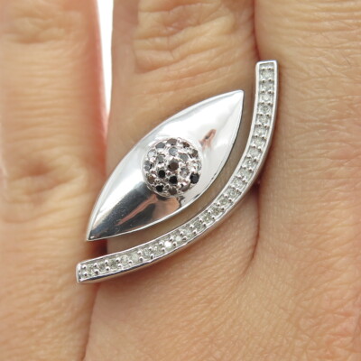Chuck Clemency 925 Sterlingsilber echter schwarzer & weißer Diamant Auge Ringgröße 5,75