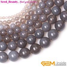 Wholesale Round Gray Agate Natural Loose Charm Beads Jewelry Making Strand 15"