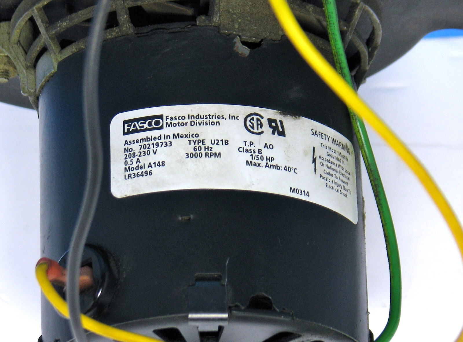 FASCO 70219733 FURNACE DRAFT INDUCER BLOWER MOTOR ASSEMBLY 208-230V 3000RPM .5A