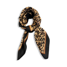 70cm x 70cm Large Faux Silk Brown Leopard Border Animal Print Square Scarf