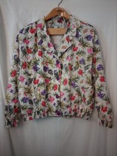 Vintage Floral Button Down Jacket Elastic Hem Made In USA Size Large