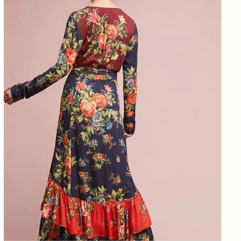 Anthropologie Farm Rio Audrey Wrap Maxi Dress Floral Long Sleeve Size SP - Image 2 of 4