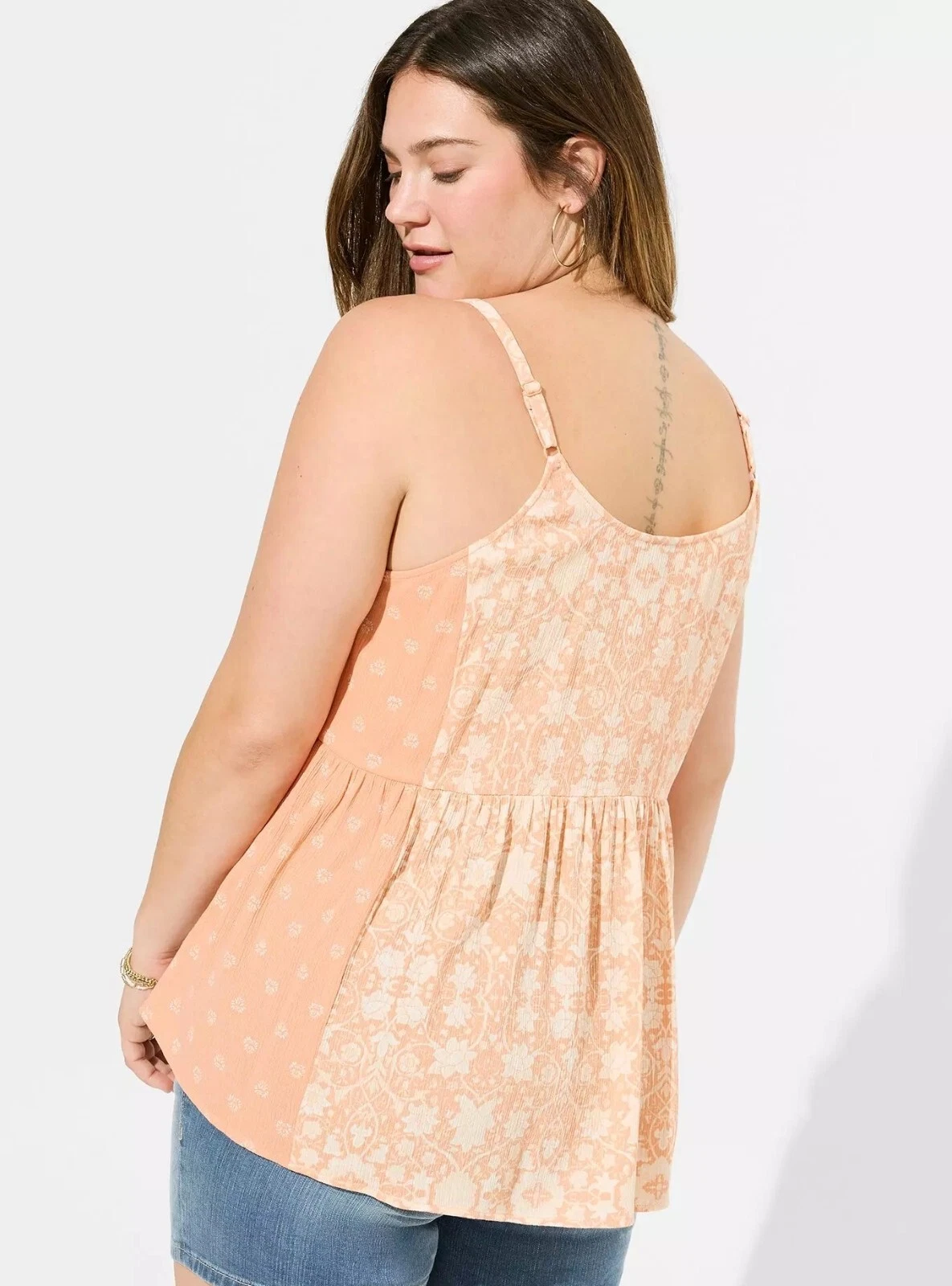 Torrid Shirt Womens 5XLarge Peach Floral Crinkle Tank Gauze Adjustable NWT - product detail image 3