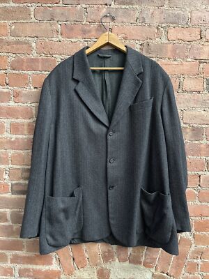 No Name Studio Men s Unstructured Jacket, Sz 47, Gray Herringbone Jacquard Italy